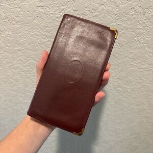 Cartier Mens Bordeaux Leather Bifold Long Wallet